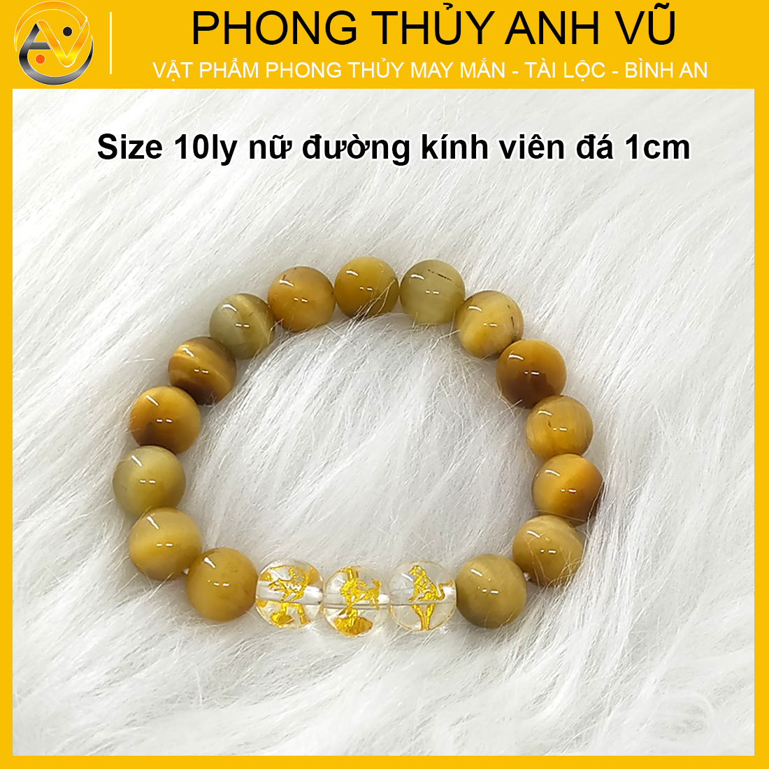 Vòng tay mắt hổ vàng nâu tam hợp dần ngọ tuất - size 8 10 12ly cho người mệnh thổ, mệnh kim - may mắn tài lộc - có khai quang điểm nhãn - PHONG THỦY ANH VŨ