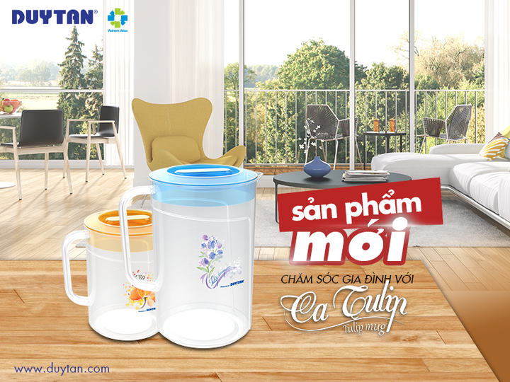 Ca Tulip Nhựa DUY TÂN 2L (Giao màu ngẫu nhiên) - Ca nhựa trong suốt, có vạch chia