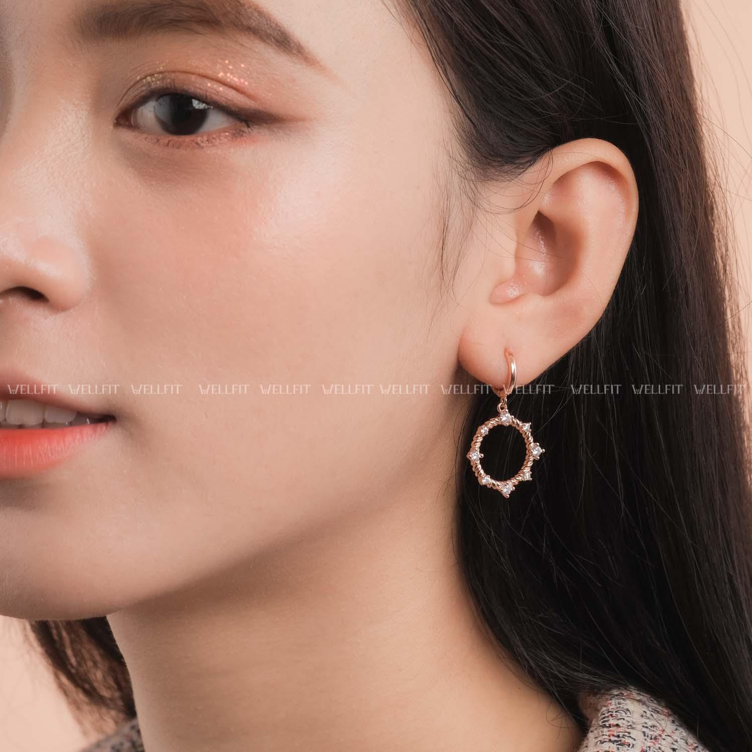 Hoa tai vòng tròn đính đá phong cách đơn giản hiện đại hàn quốc-HTH0042