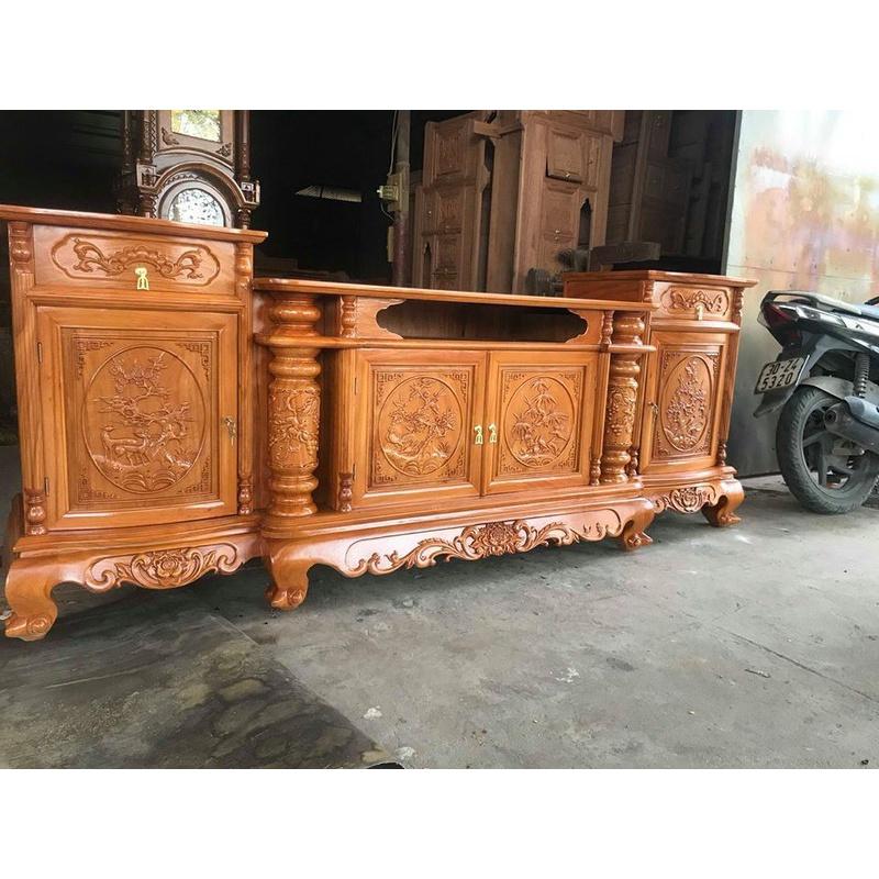 Kệ tivi phòng khách cột nho gỗ gõ đỏ