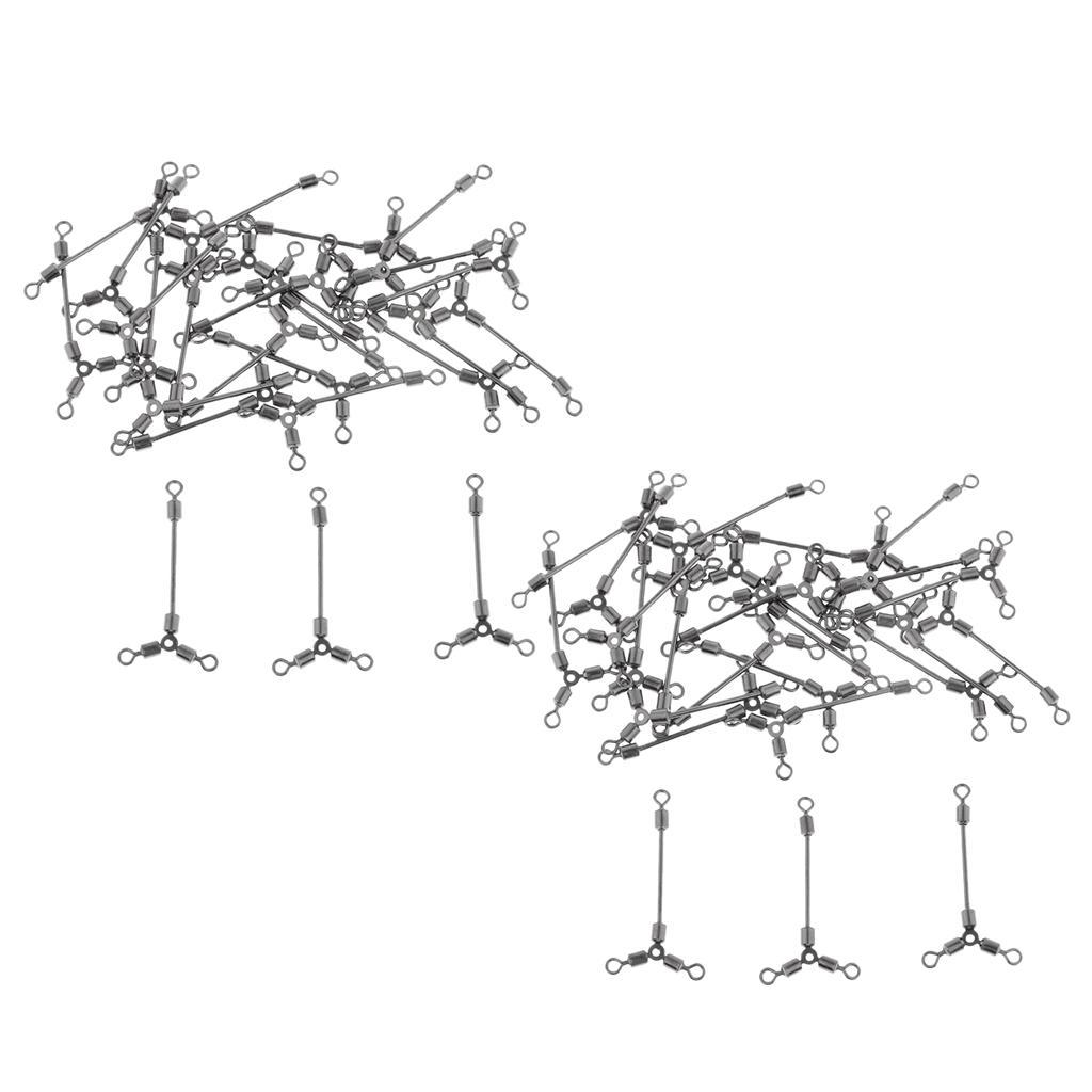 50pcs 3 Way Fishing Swivels Snaps Long Leg O-shape Rolling Swivels Fishing Tackle