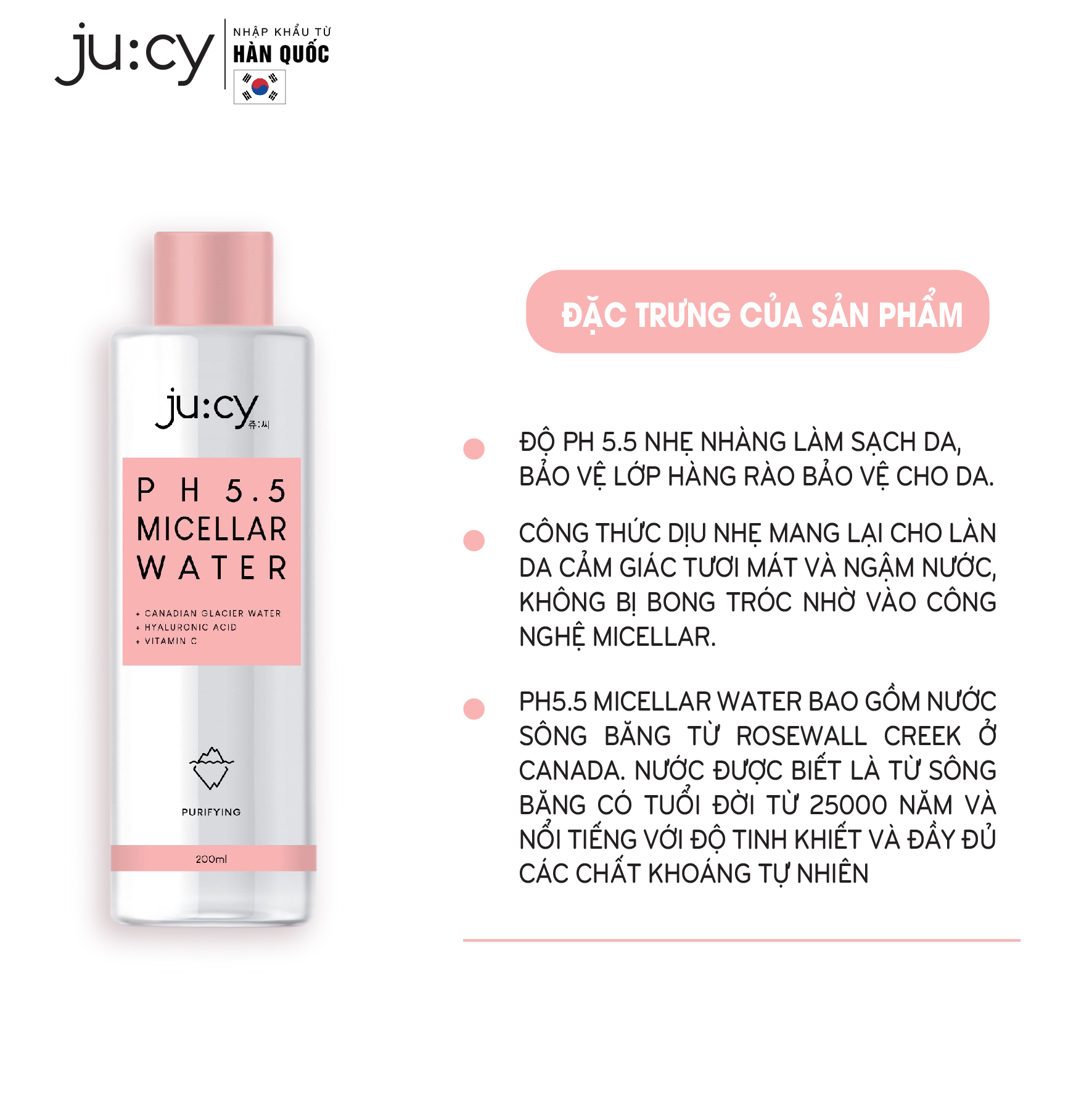 Tẩy trang không cồn Ju:cy pH5.5 Micellar Water 200ml