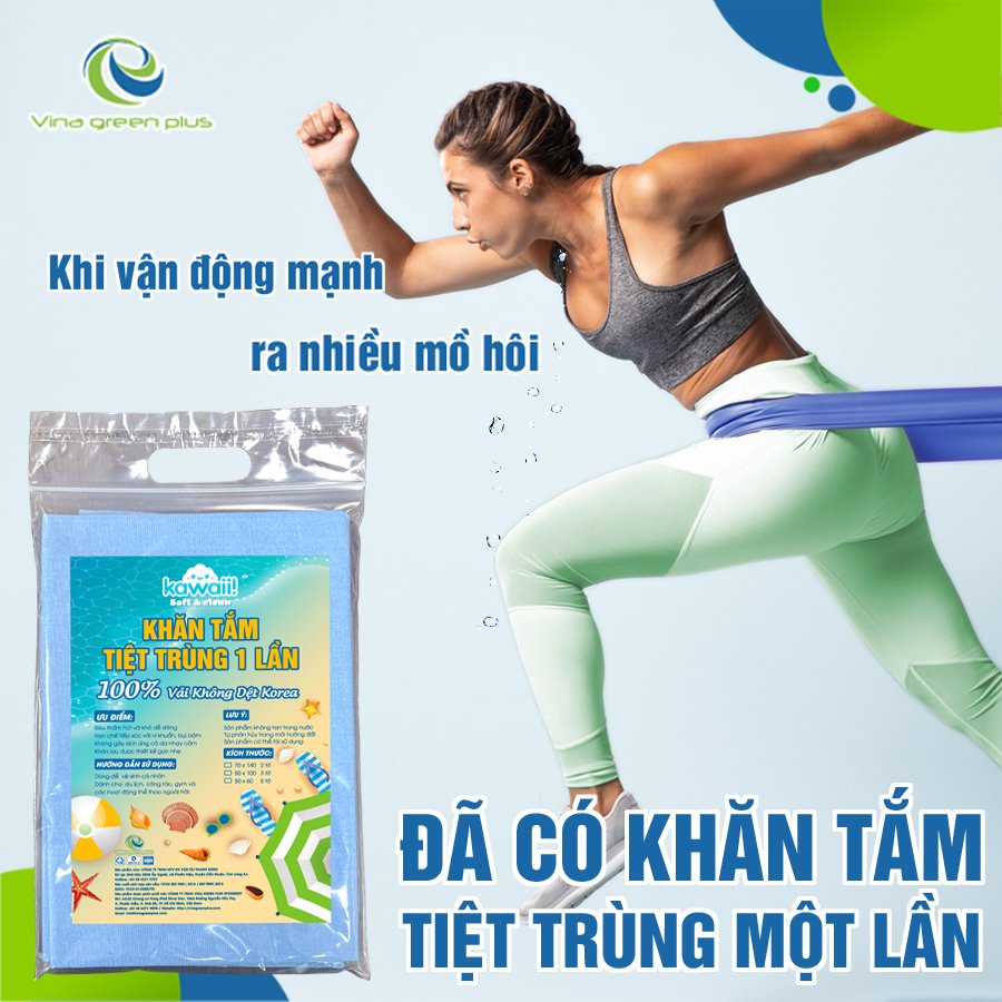 Khăn Tắm tiệt trùng dùng 1 lần Kawaii Xanh/Trắng - Thích hợp cho du lịch, dã ngoại