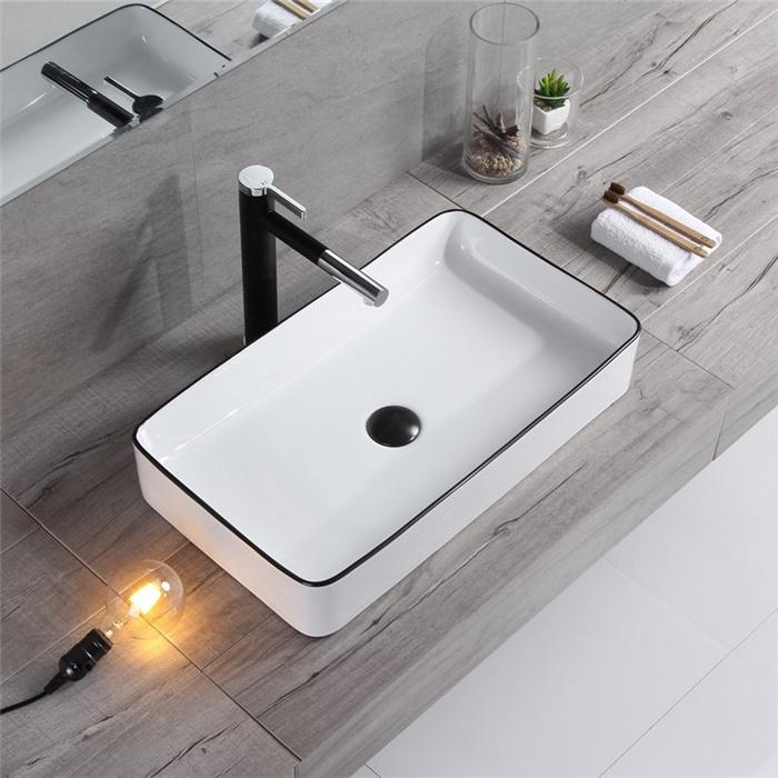 Lavabo vuông trắng viền đen