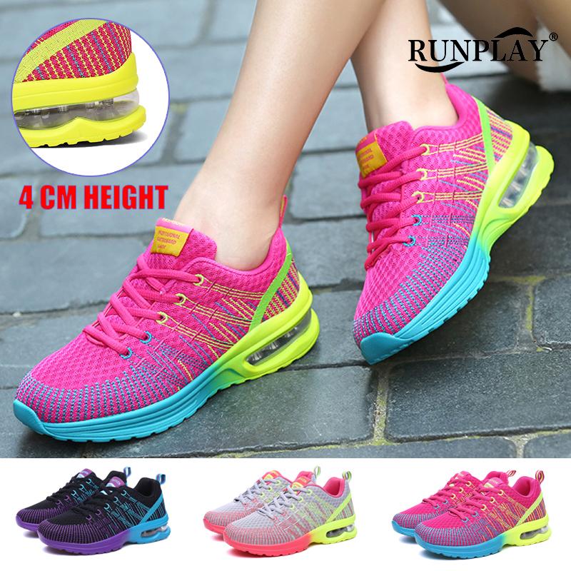 Giày tennis phụ nữ có đệm 4cm tăng giày thể thao lưới cho tập thể dục giày đi bộ nữ thoáng khí đi bộ Color: Purple tennis shoes Shoe Size: 8.5