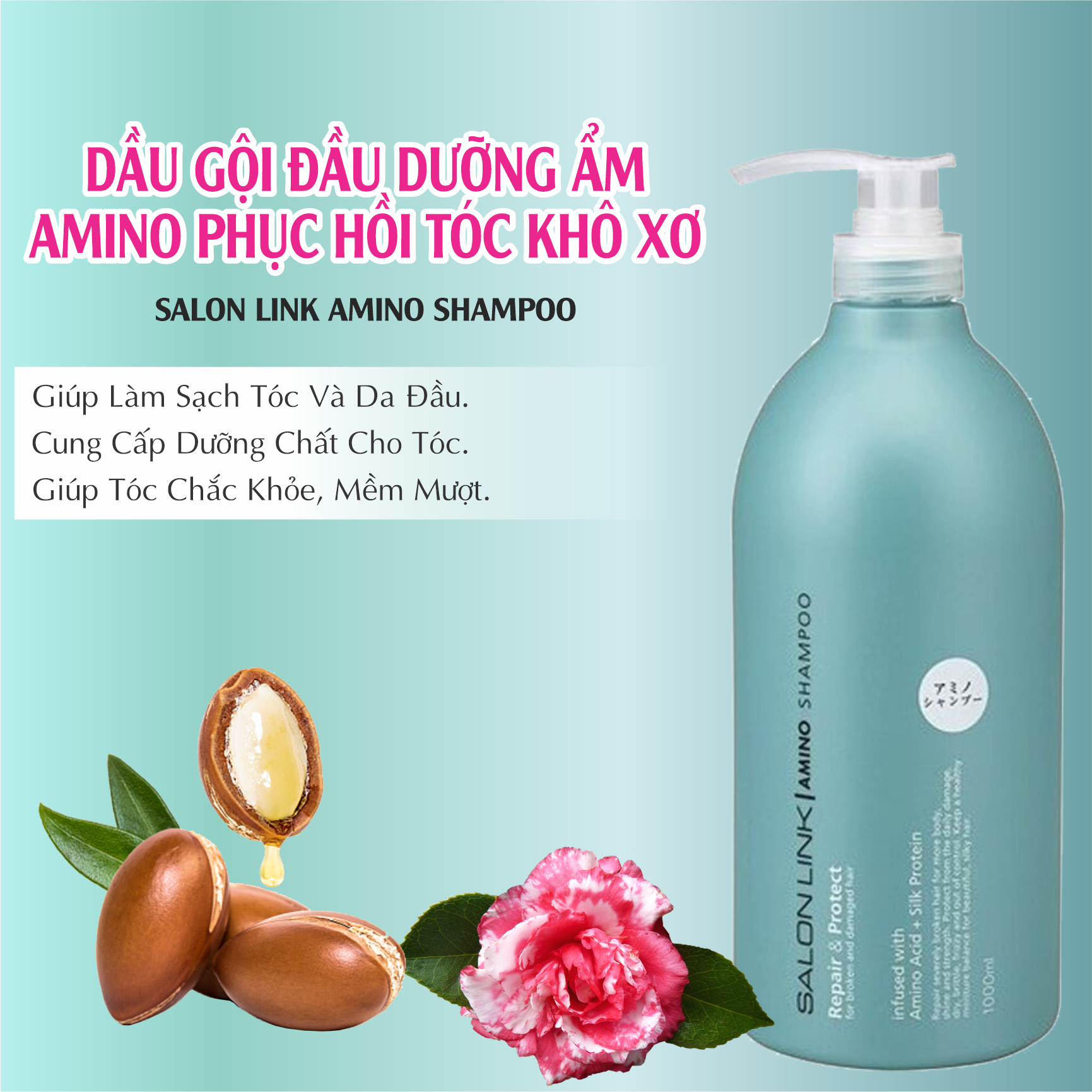 Dầu Gội Đầu Phục Hồi Tóc Khô Xơ, Chẻ Ngọn Salon Link Amino Shampoo (Chai 1000 mL)