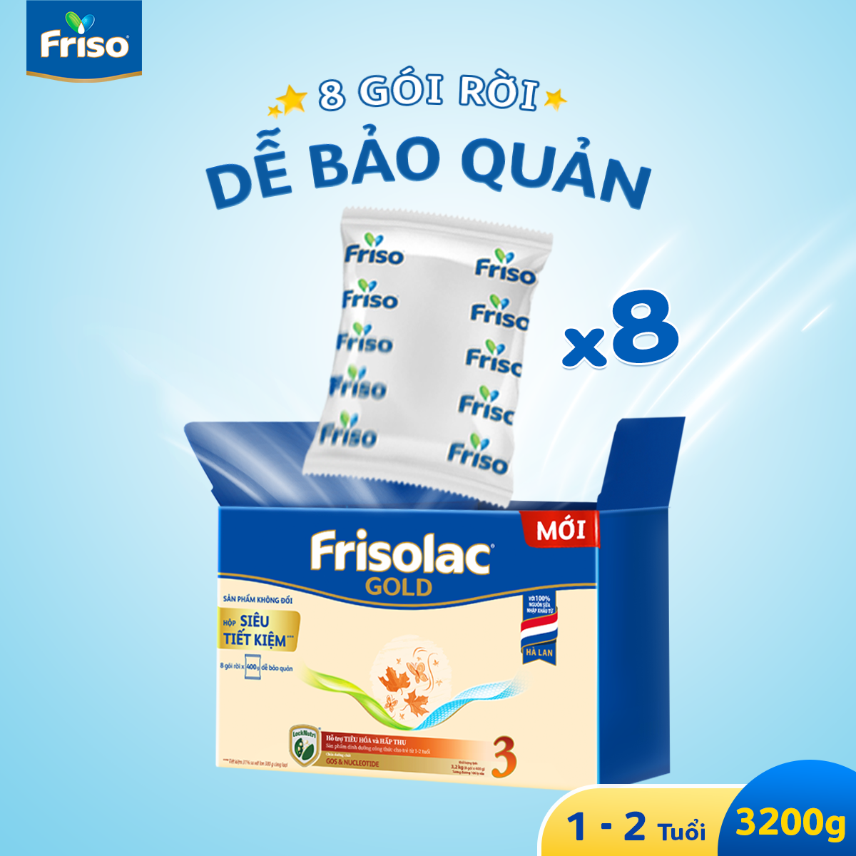 Sữa Bột Friso Gold 3 Hộp Giấy 3.2KG (Dành cho trẻ 1 - 2 tuổi)