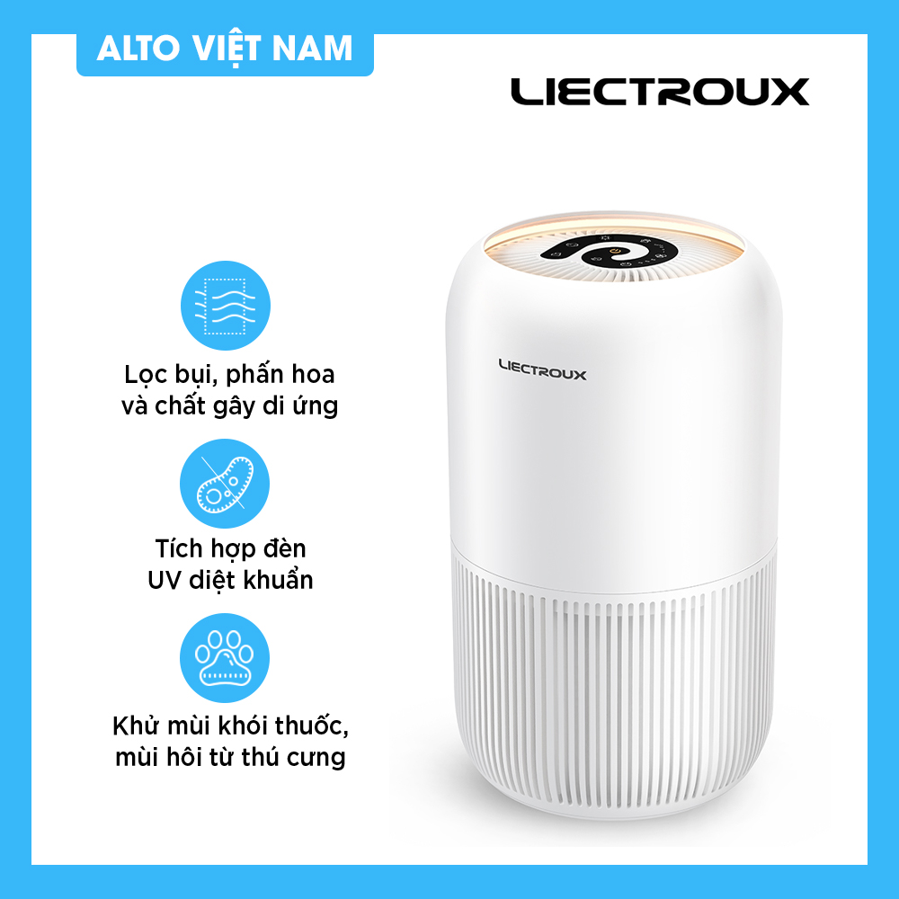 Máy lọc không khí Liectroux TR808 Thanh lọc vi khuẩn bụi mịn  lông thú cưng Khử mùi khói thuốc Đem lại không khí trong lành Thiết kế nhỏ gọn Tích hợp đèn ngủ Hàng chính hãng