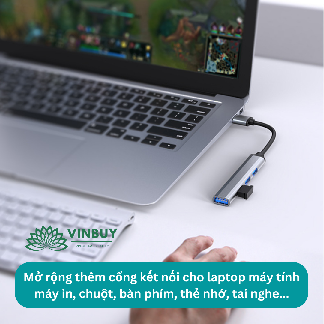 Hub USB 3.0 Và Hub Type C Đầu Ra 4 Cổng USB 3.0, Cổng Chuyển Đổi Dành Cho Macbook, Laptop, PC -  Hàng Chính Hãng