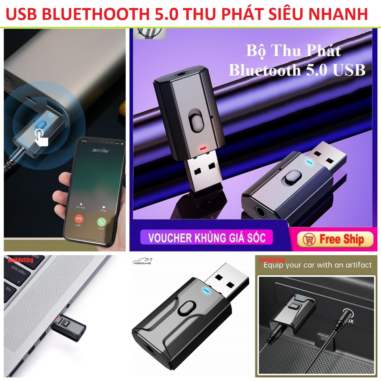 USB Bluethooth 5.0 thiết bị chuyển đổi âm thanh đạt chuẩn loại xịn hàng cao câp