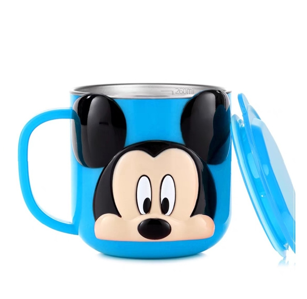 Ly cốc giữ nhiệt Disney hình chuột Mickey Mouse xanh 3D có nắp và quai cầm cho bé - 260ml