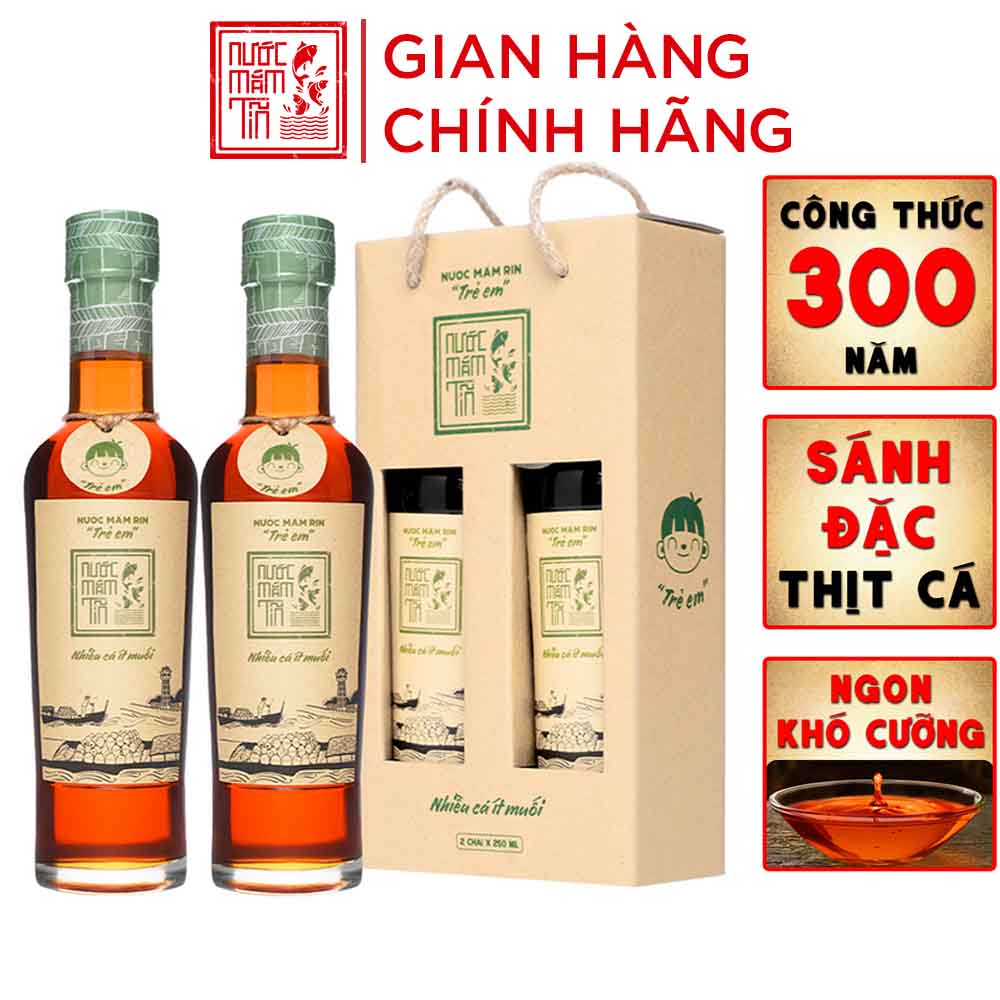 Đặc Sản Phan Thiết - Nước Mắm Tĩn Trẻ Em Cá Cơm Than Cặp 2 Chai 250Ml Không Chất Bảo Quản, An Toàn Cho Bé