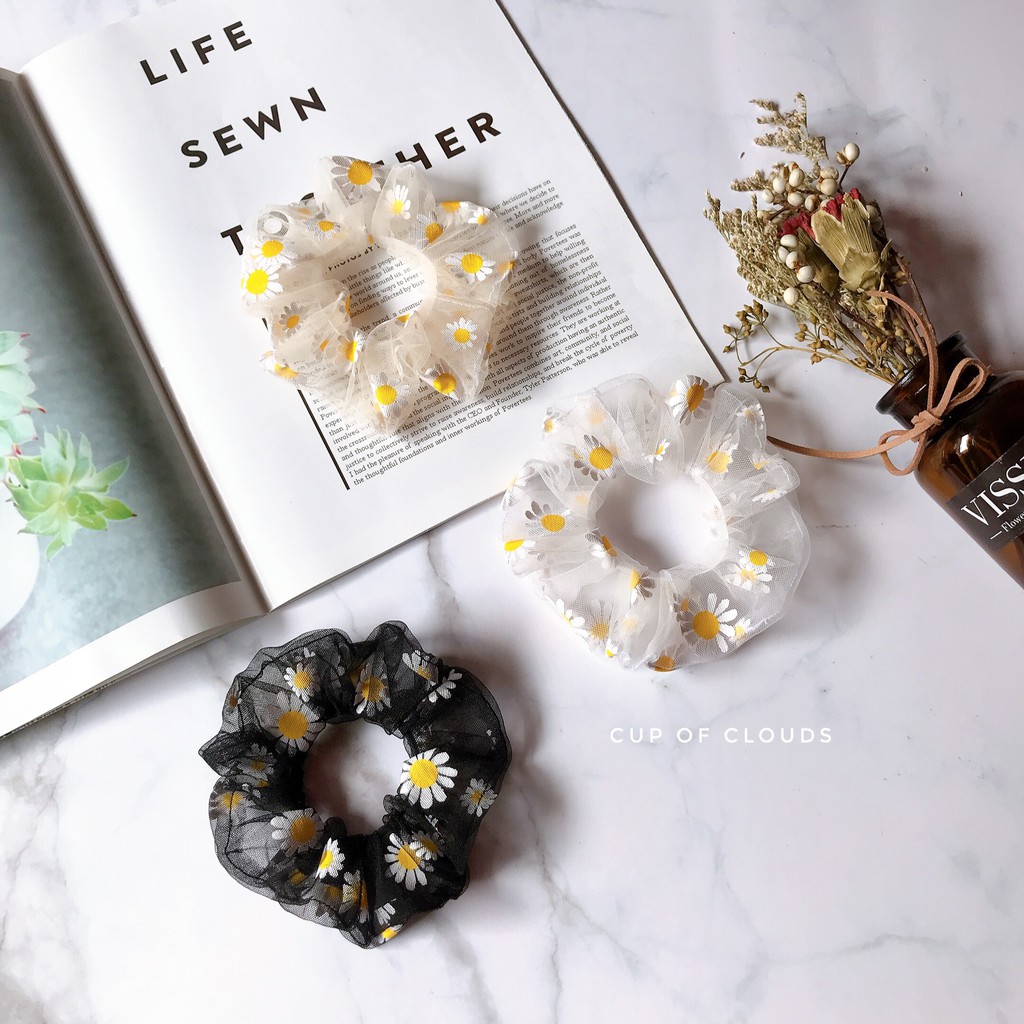 Dây chun buộc tóc vải scrunchies hoa cúc hot trend cực đẹp SC02 hương vị ngọt ngào