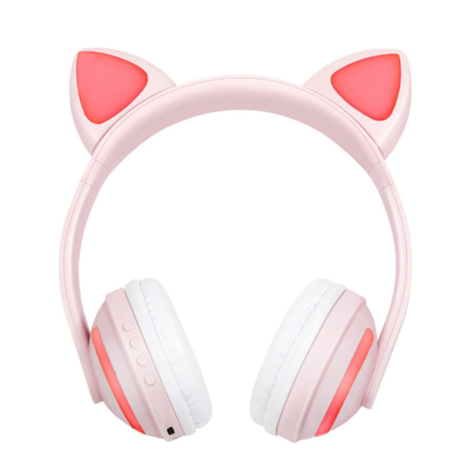 Kids Glowing Cute Cat Ear Wireless Headphones On-Ear Gamer Headsets Black