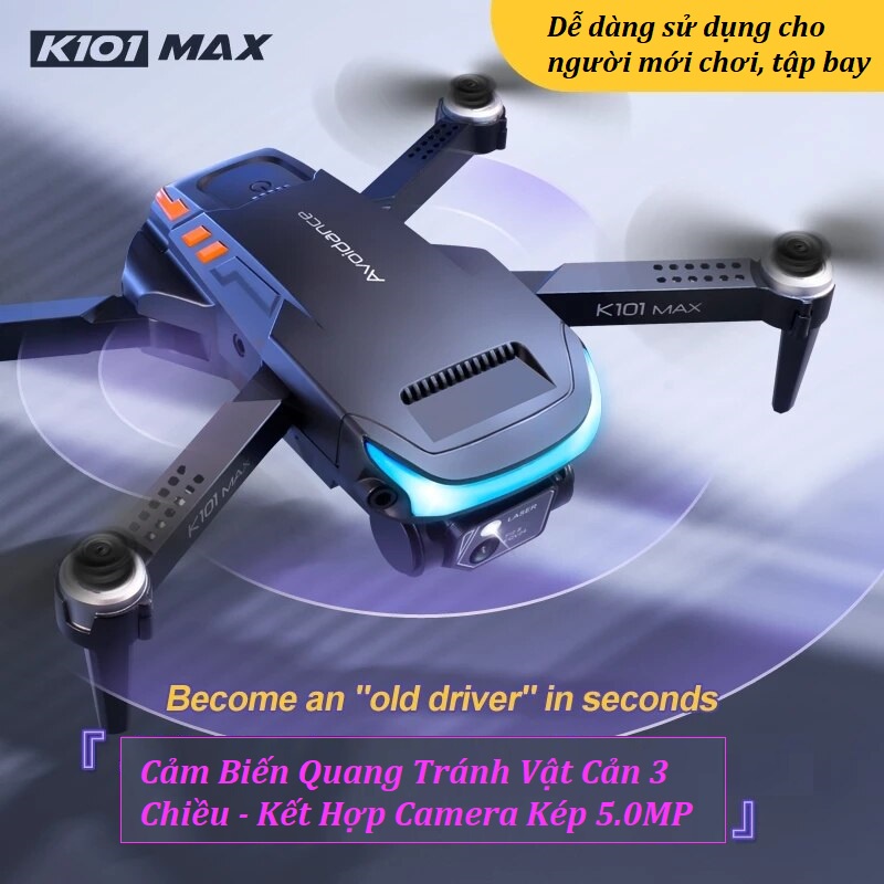 Flycam Mini Giá Rẻ Drone Camera 4K K101 Max có cảm biến tránh va chạm, bay 25 phút, chuyền hình ảnh trực tiếp về điện thoại - Hàng Chính hãng Asport