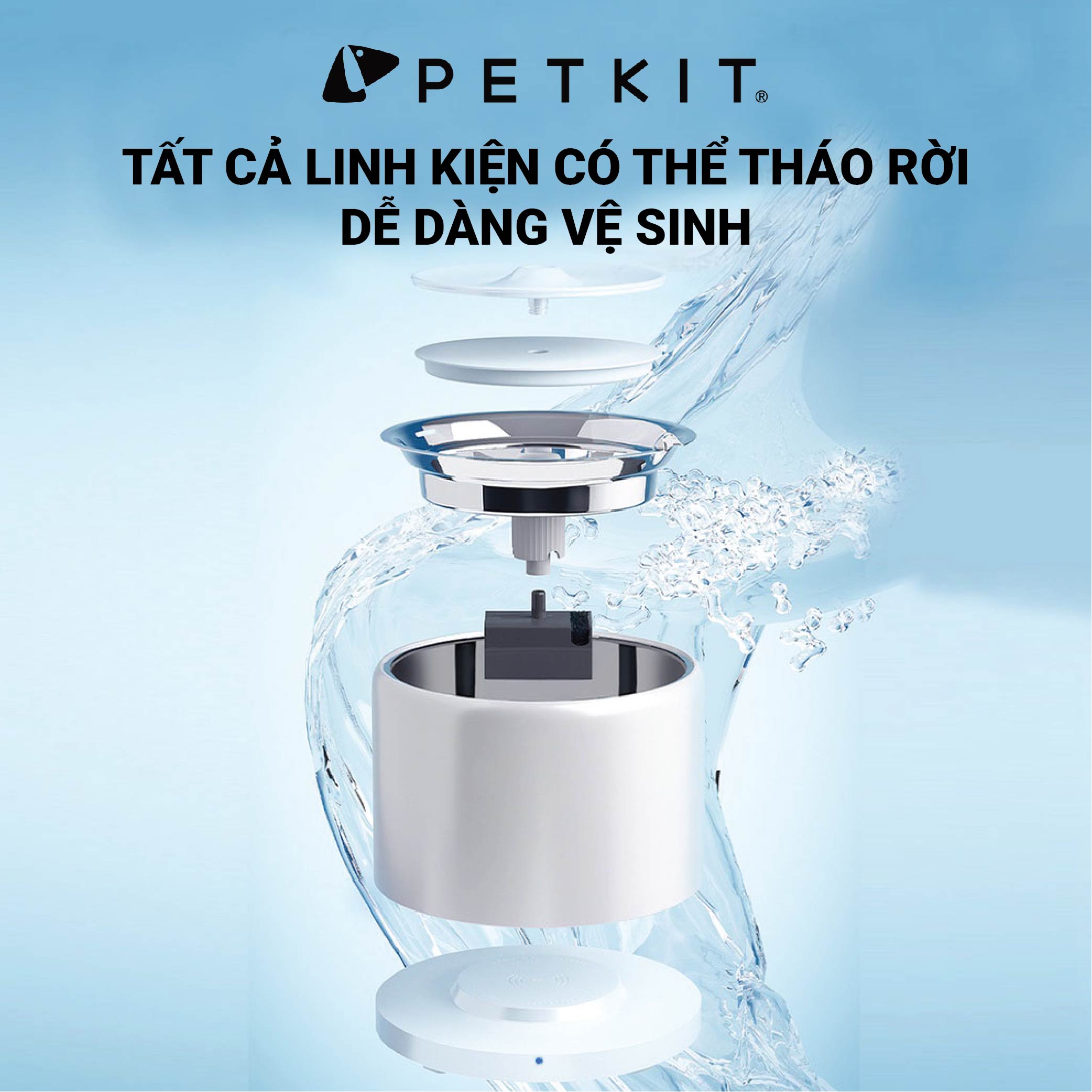 Đài Phun Nước, Máy Lọc Nước Cho Mèo Petkit Eversweet 3 PRO Chất Liệu Inox 304 và Nhựa ABS Sử Dụng Bơm Không Dây Thế Hệ 6