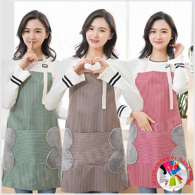 Tạp dề kẻ sọc có túi và đệm lau tay