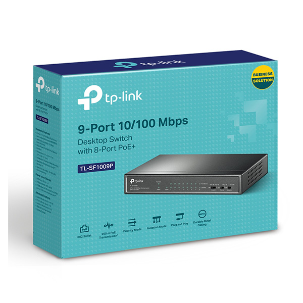 Switch 9 Cổng 10/100Mbps Với 8 Cổng PoE+ TP-LINK TL-SF1009P-hàng chính hãng