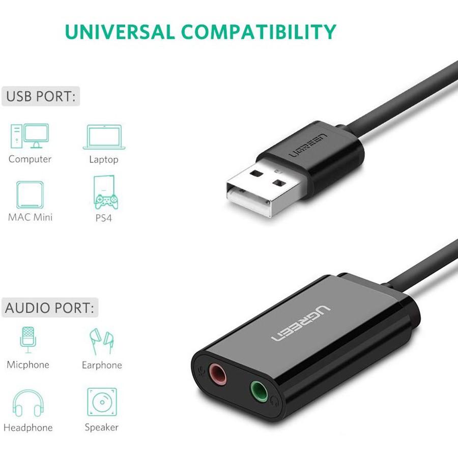 Ugreen 30724 - Cáp USB 2.0 ra Loa và Mic chính hãng -Hàng Chính Hãng