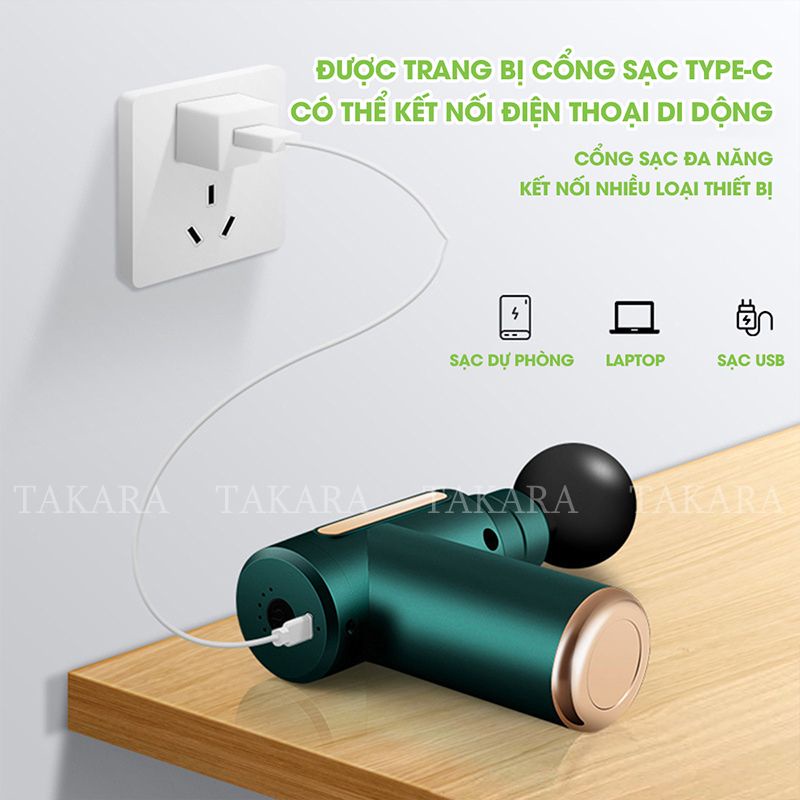 Máy Massage Mini Cầm Tay, Máy Mát Xa Trị Liệu Toàn Thân TAKARA Với 4 Đầu Thay Thế và 6 Cấp Độ KH720