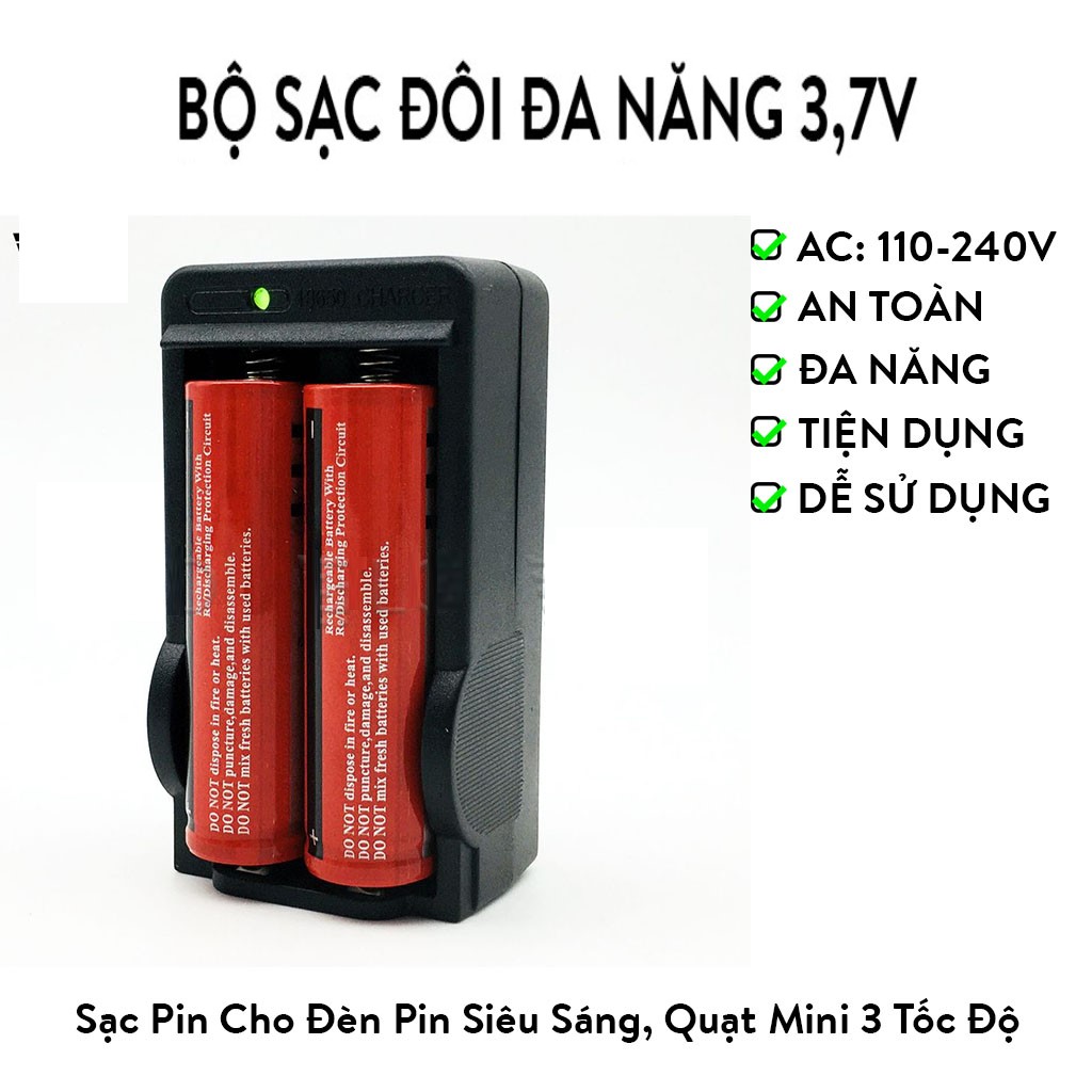 Bộ Sạc Pin đôi 16850 3,7V Đa Năng 2 Pin - Hàng chính hãng