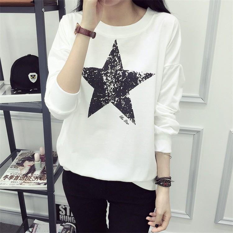 Áo Thun Sweater Nữ Vây Cá Tay Dài Trắng In Ngôi Sao ATN49