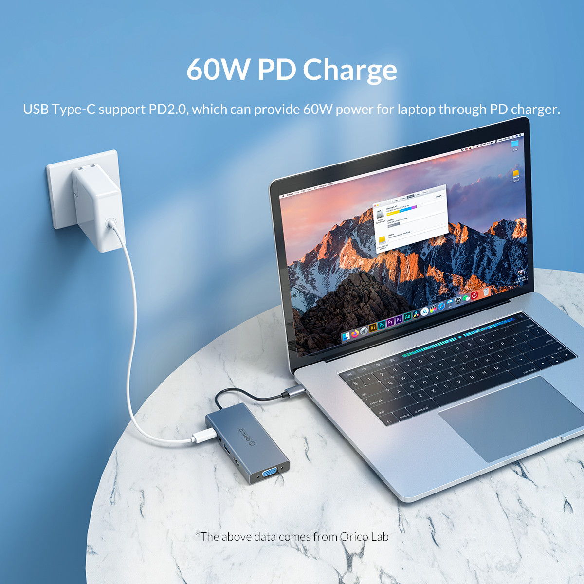 Hub USB Type-C 5 Cổng HDMI 4K 30Hz/ VGA 1920 * 1080P 60Hz/ USB 3.0 5Gbps/PD 60W Max/ AUDIO ORICO MC-U501P-GY - Hàng Chính Hãng