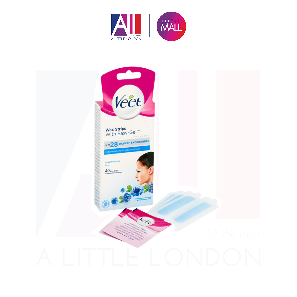 Tẩy lông mặt ria mép VEET Wax Strips 40 Miếng - Da Nhạy Cảm