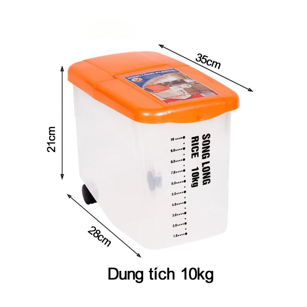 Thùng đựng gạo có nắp Song Long Plastic 10kg, 15kg nhựa cao cấp có bánh xe