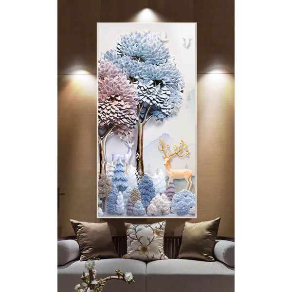 Khung tranh treo tường ép gỗ kim sa - bo viền composite dưới tán cây TNT397( 50x80cm)