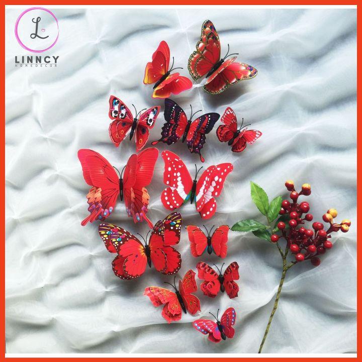 Bộ 12 bướm 3D Dán Tường Trang Trí Cửa Kính, Tủ Quần Áo, Giỏ Hoa, Ảnh Treo Châm