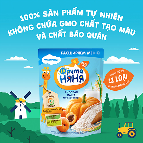 Combo 4 Gói Bột ăn dặm gạo bí đỏ mơ Fruto Nyanya 200g