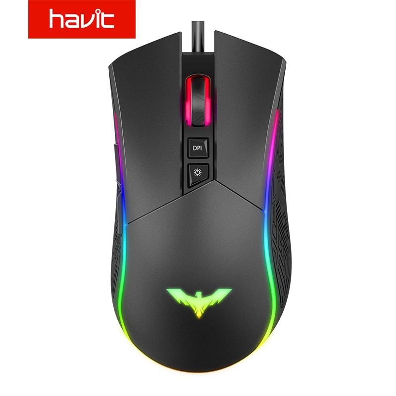Havit RGB Chuột Chơi Game Có Dây Có Thể Lập Trình Công Thái USB Chuột 4800 DPI 7 Nút & 7 Màu Đèn Nền Cho Chơi Game máy Tính Để Bàn