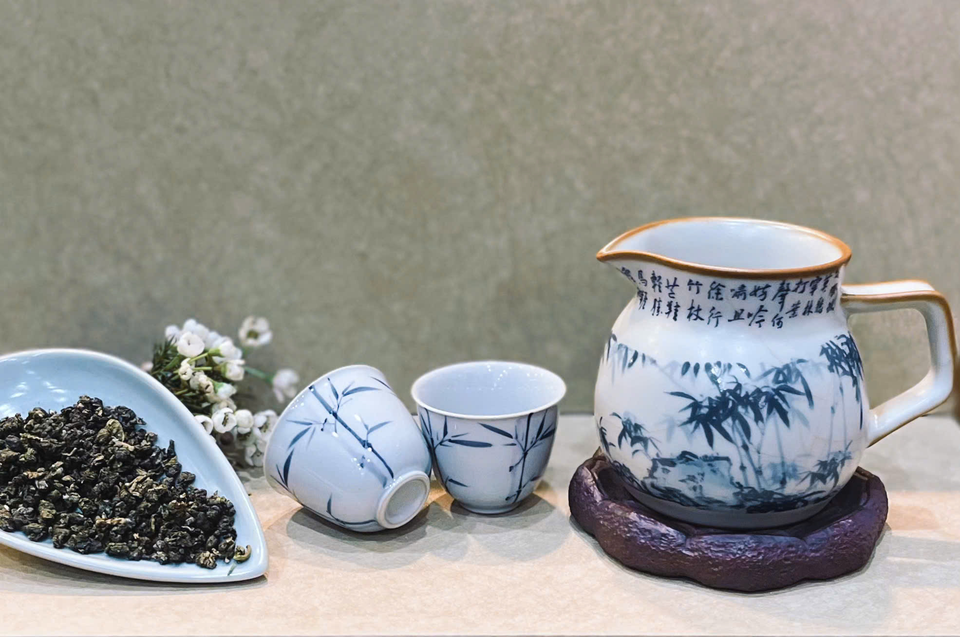 CHÉN SỨ THANH TRÚC VẼ TAY - DUNG TÍCH 50ML - CHÉN QUÂN ĐẸP - VIỆT LONG TRÀ