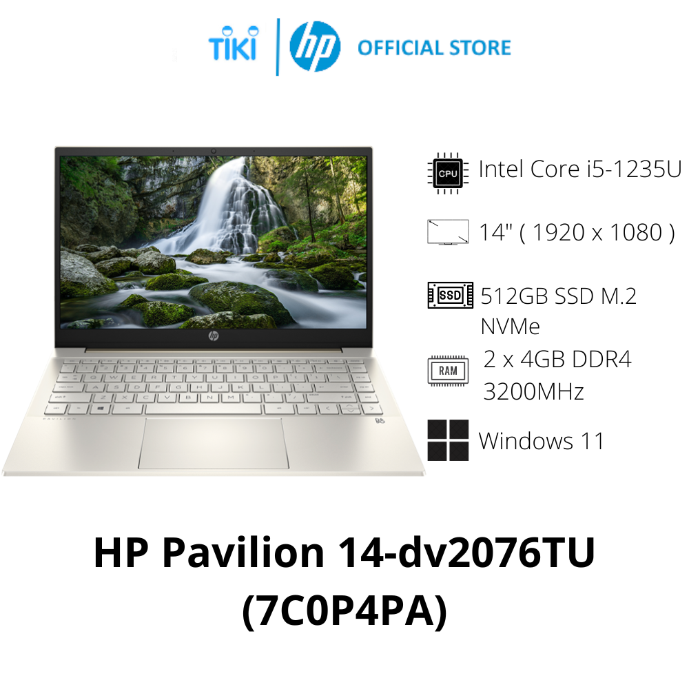 Laptop HP Pavilion 14-dv2076TU (7C0P4PA)/ Warm Gold/ Intel Core i5-1235U (upto 4.4Ghz, 12MB)/RAM 8GB/ 256GB/ Intel Iris Xe Graphics/ 14inch FHD/ Win 11H - Hàng CHính Hãng
