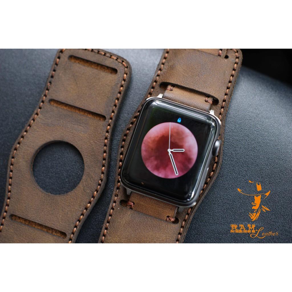 DÂY APPLE WATCH DA BÒ NÂU ĐẤT KÈM BUNDSTRAP B2 CHỐNG MỒ HÔI CHO APPLE WATCH-ĐỦ SIZE APPLE WATCH 38/40/42/44