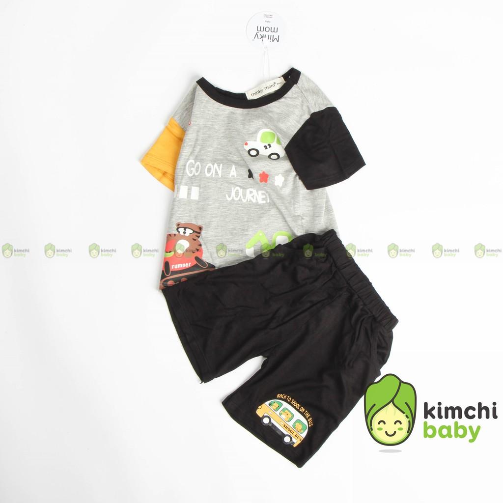 Đồ Bộ Bé Trai Minky Mom Vải Thun Lạnh Họa Tiết Ô Tô Quần Cạp Có Túi, Bộ Cộc Tay Cho Bé Quần Áo Trẻ Em MKM2130