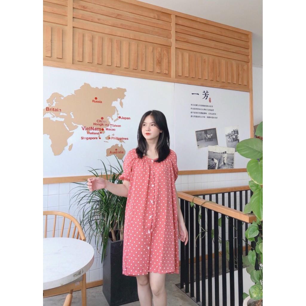 ĐẦM SUÔNG CHẤM BI CỔ VUÔNG CỘT NƠ SAU TAY LỠ PHỒNG DÁNG BABYDOLL-hình thật shop chụp