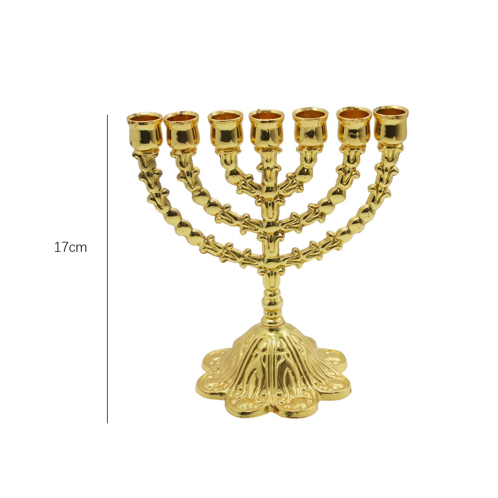 Hanukkah Menorah Metal Candle Holder Tealight Holder 7 Branches Candlestick for Candlelight Dinner Party Decorations Home Decor Height 17cm