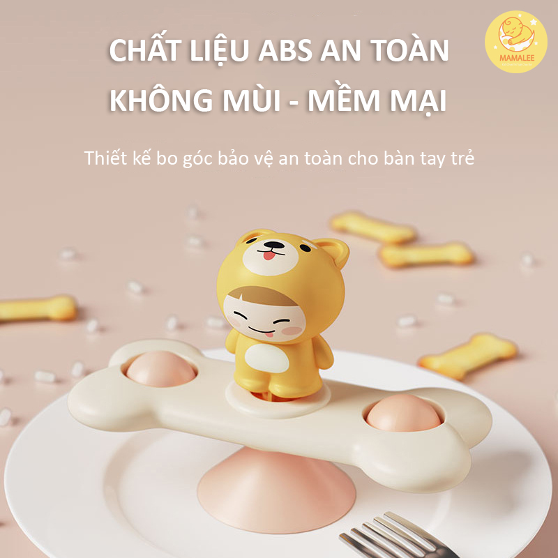 Chong chóng dính tường cho bé hình động vật, con quay spinner gắn bàn ăn dặm bộ 3 chiếc