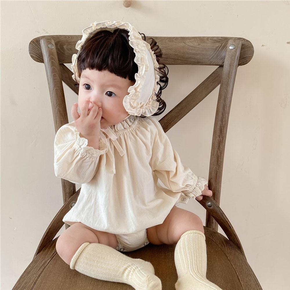 2021 Thu Sơ Sinh Bé Gái Bodysuit Màu Bé Gái Cotton Quần Áo Trẻ Sơ Sinh Bé Gái Tay Dài Jumpsuit Ren Dây Đeo Đầu