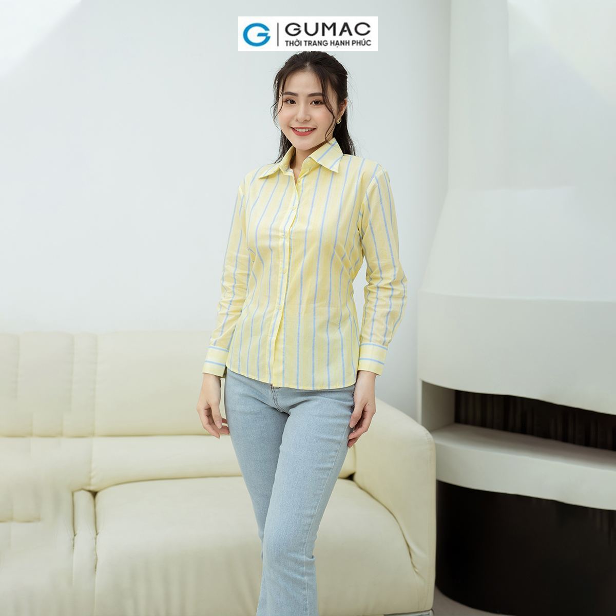 Áo sơ mi thắt eo GUMAC AD08022