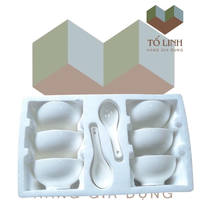 Hộp 6 Chén 6 Muỗng Sứ Hoa Và Sứ Trắng,Combo Bộ 6 Chén 6 Muỗng Sứ Hoa Và Sứ Trắng