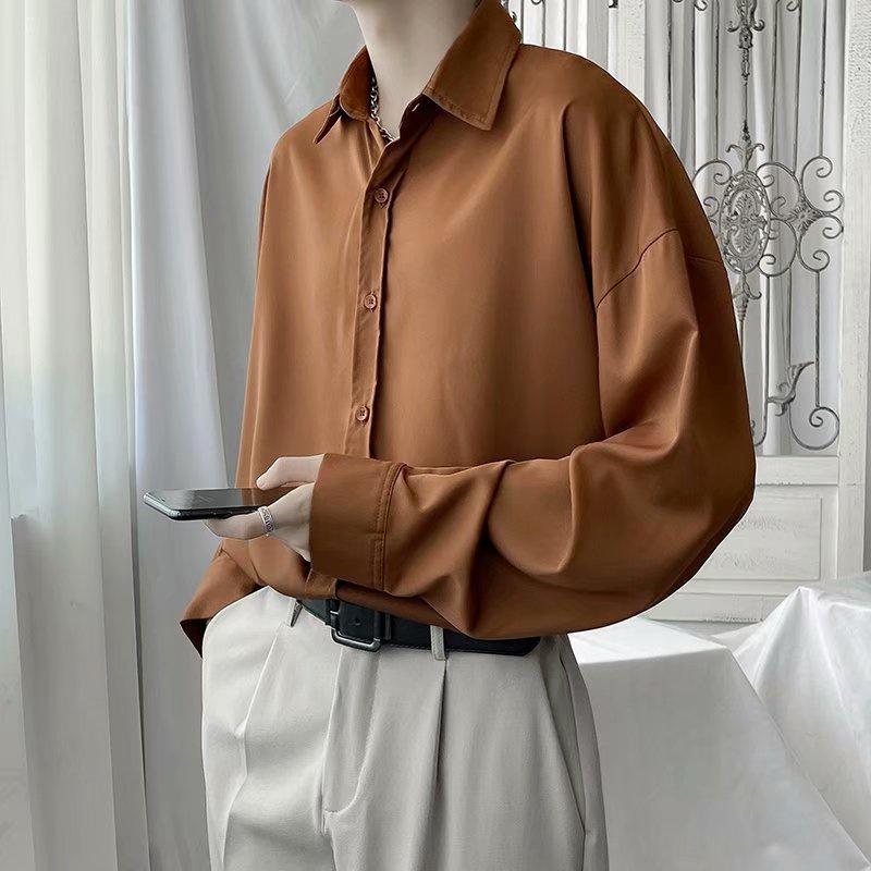 Áo Sơ Mi Tay Dài Màu Trơn Phong Cách Hàn Quốc Thời Trang Mùa Thu Cho Nam
