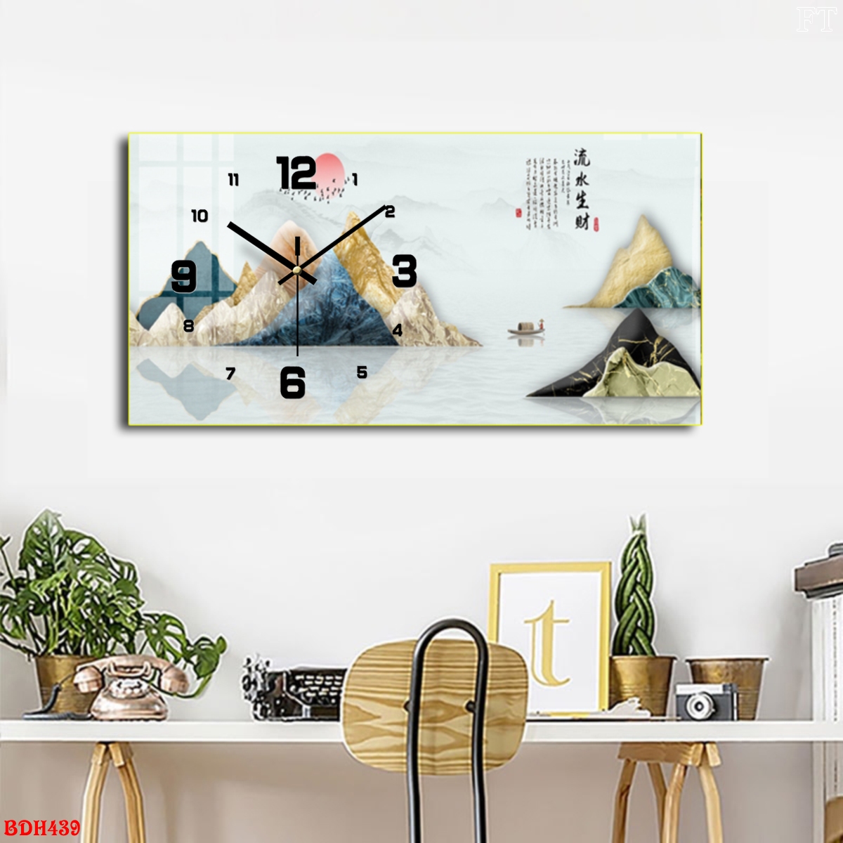 Tranh Tráng Gương Phong Cảnh Nghệ Thuật Gắn Kim Đồng Hồ Tuyệt Đẹp - Đồng Hồ Trang Trí Phòng Khách Cao Cấp
