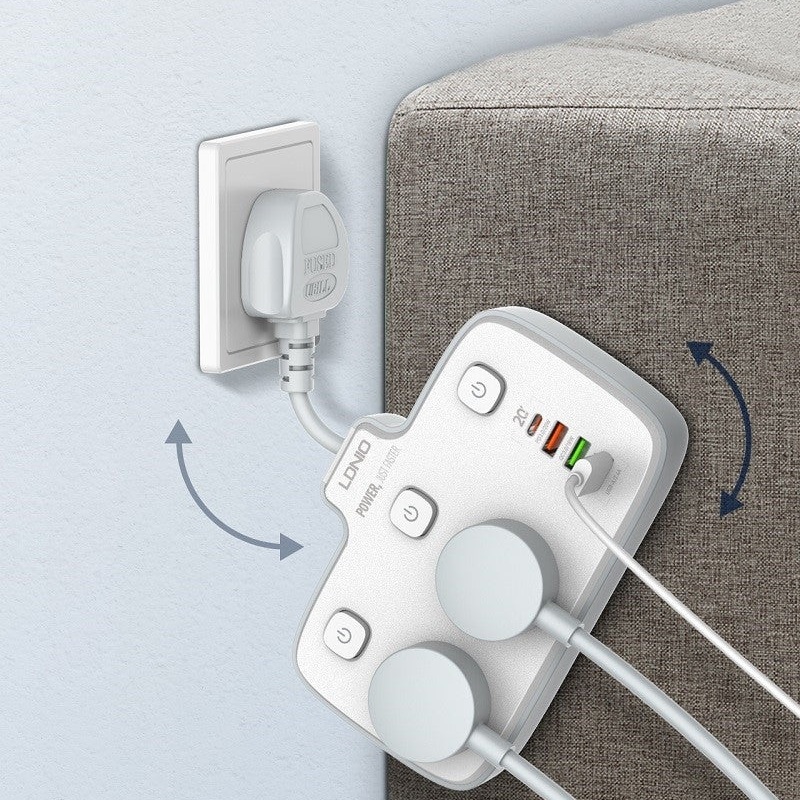 Ổ cắm điện đa năng 6 in 1 hỗ trợ sạc nhanh PD 20w ra 2 ổ cắm điện, 1 PD Type C 20W và 3 USB A QC 3.0 18W hiệu LDNIO SC2413 - hàng nhập khẩu