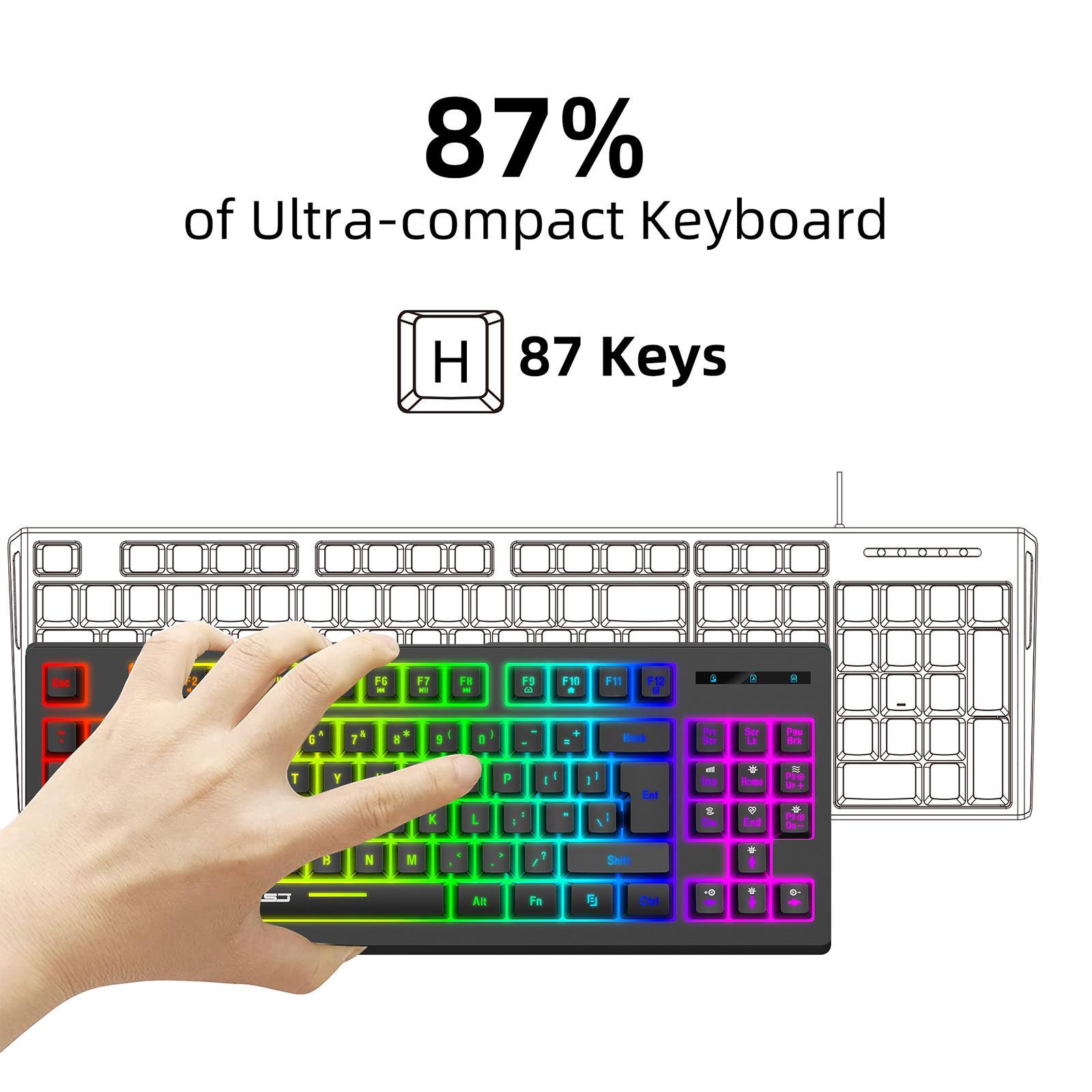 87 keys Wireless keyboard compact RGB Backlight Black