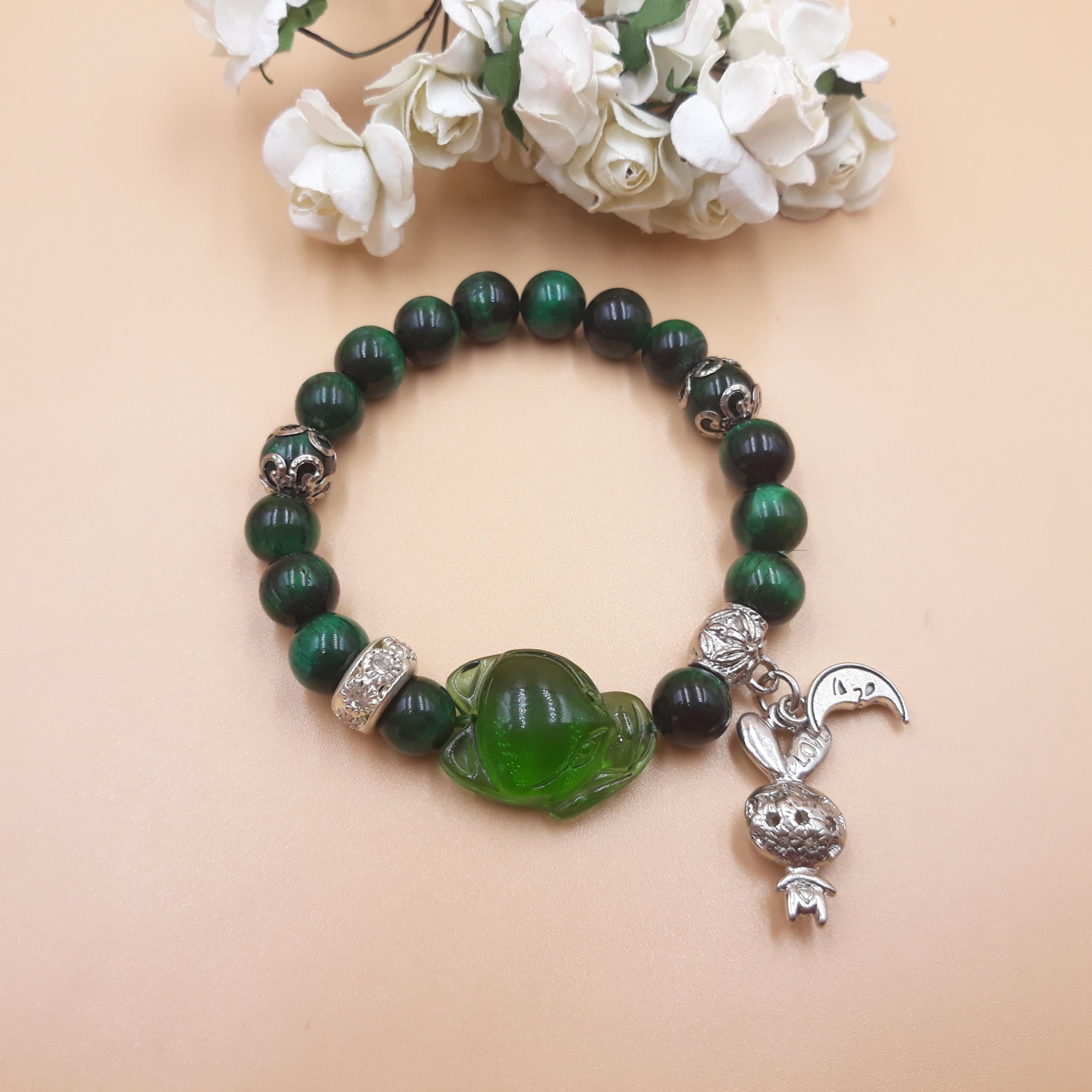 Vòng Tay Hồ Ly Baby Topaz Xanh Lá Phối Đá Mắt Hổ Xanh Lá Mix Charm