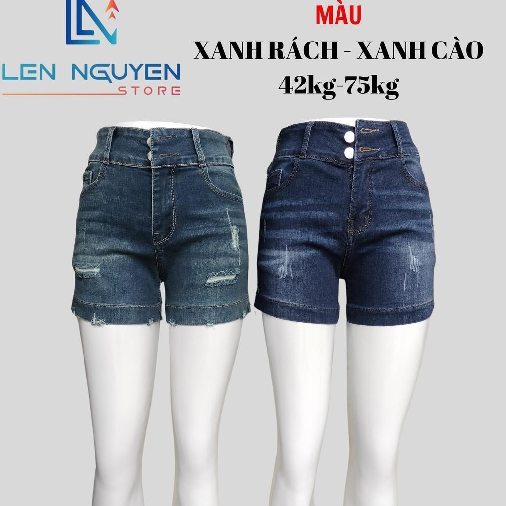 Quần jean nữ, đùi, lưng cao, quần bò nữ dáng ôm, quần rin nữ có big size, cho 42kg đến 75kg, - Xanh Rách