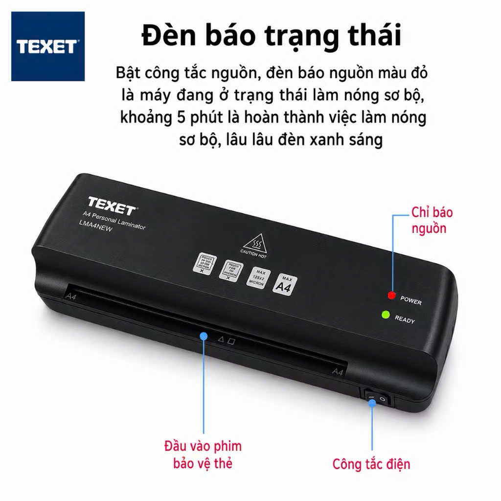 Máy ép nhựa khổ A4 Texet LMA4NEW model 2026 (Bảo hành 12 tháng)